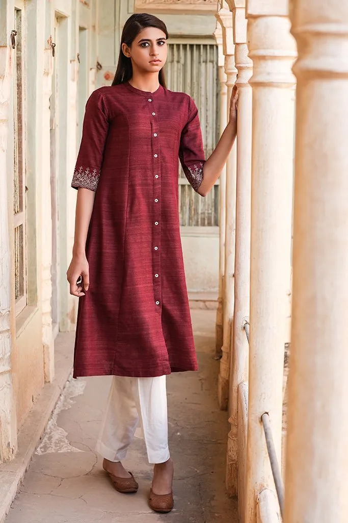 A-Line Khadi Kurta With Delicate Sleeve Work