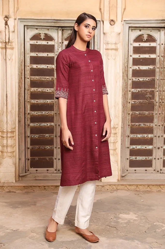 A-Line Khadi Kurta With Delicate Sleeve Work