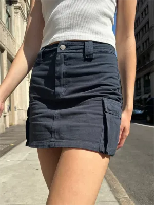 American Vintage Cargo Skirts Women Streetwear Casual High Waist Pockets Cotton Mini Skirt Casual Chic Y2k Short Faldas Summer