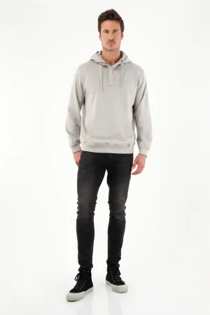 Buzo tipo hoodie con capucha gris para hombre