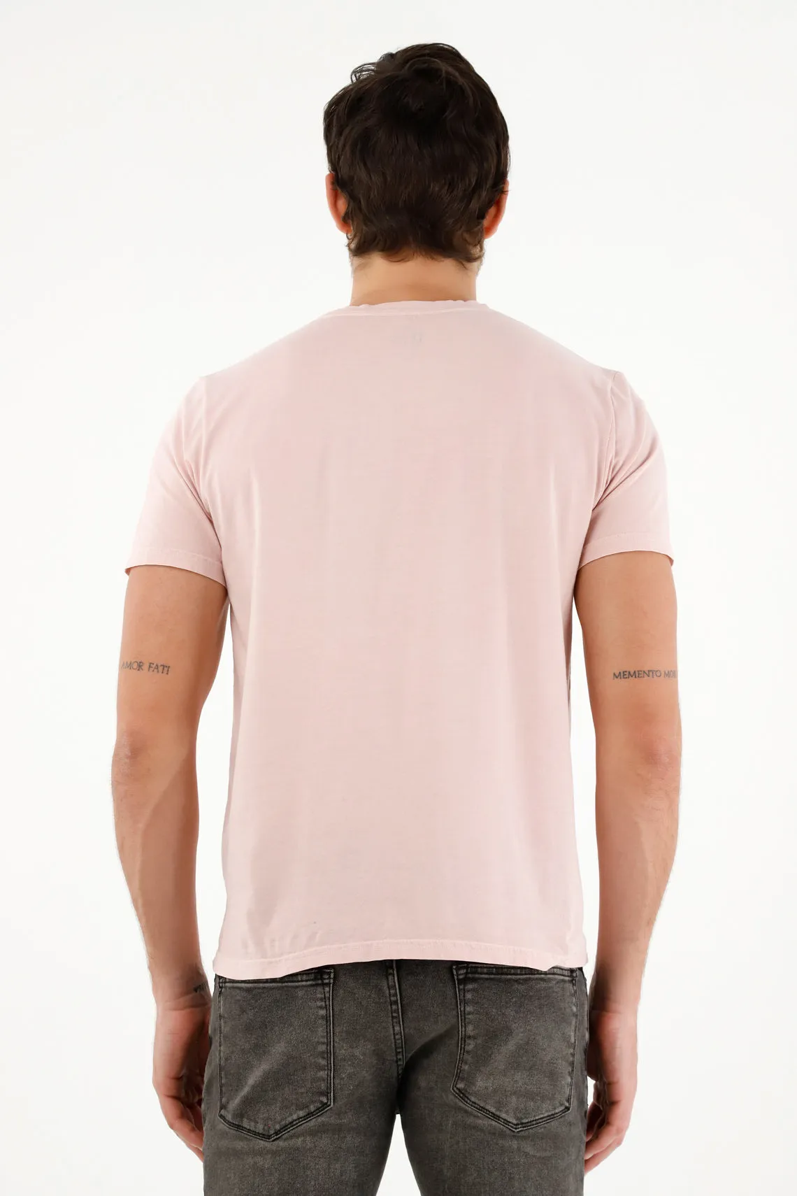 Camiseta rosada con bolsillo para hombre