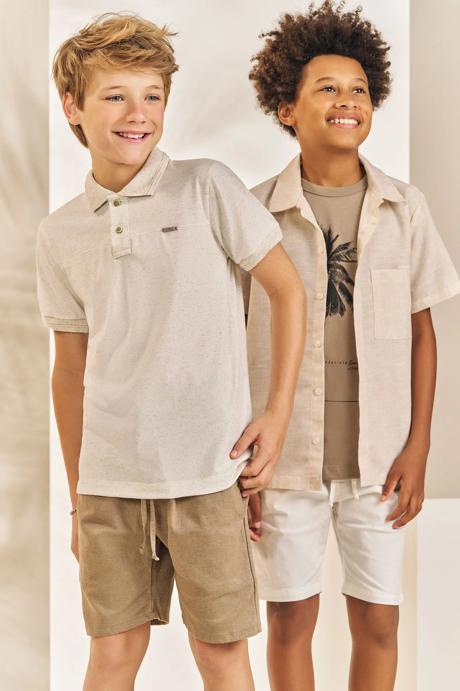 Conjunto de Camisa Polo em Cotton Linho e Bermuda em Sarja Melange com Elastano Super Power 75372 Johnny Fox