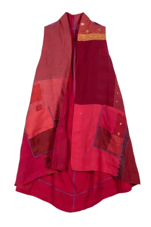 COTTON SILK SW PATCH KANTHA A-LINE VEST - ws2203-red -