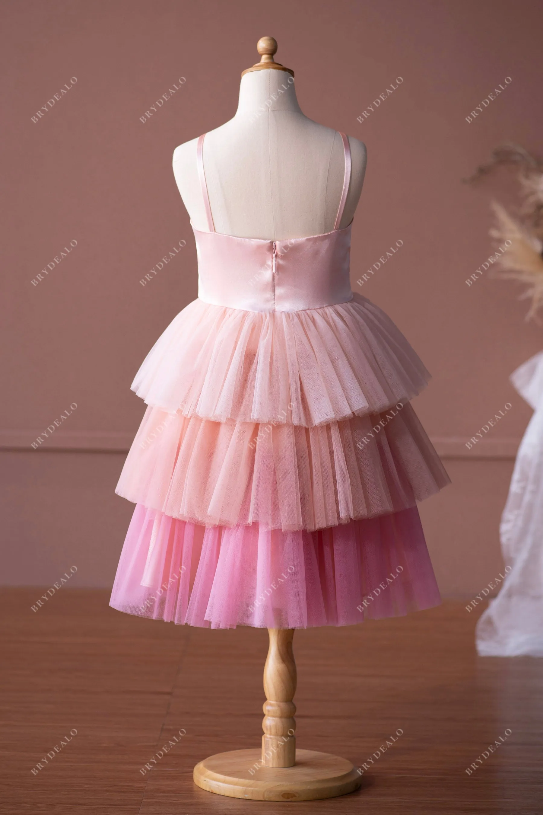 Cute Ombre Knee Length Satin Tulle Flower Girl Dress