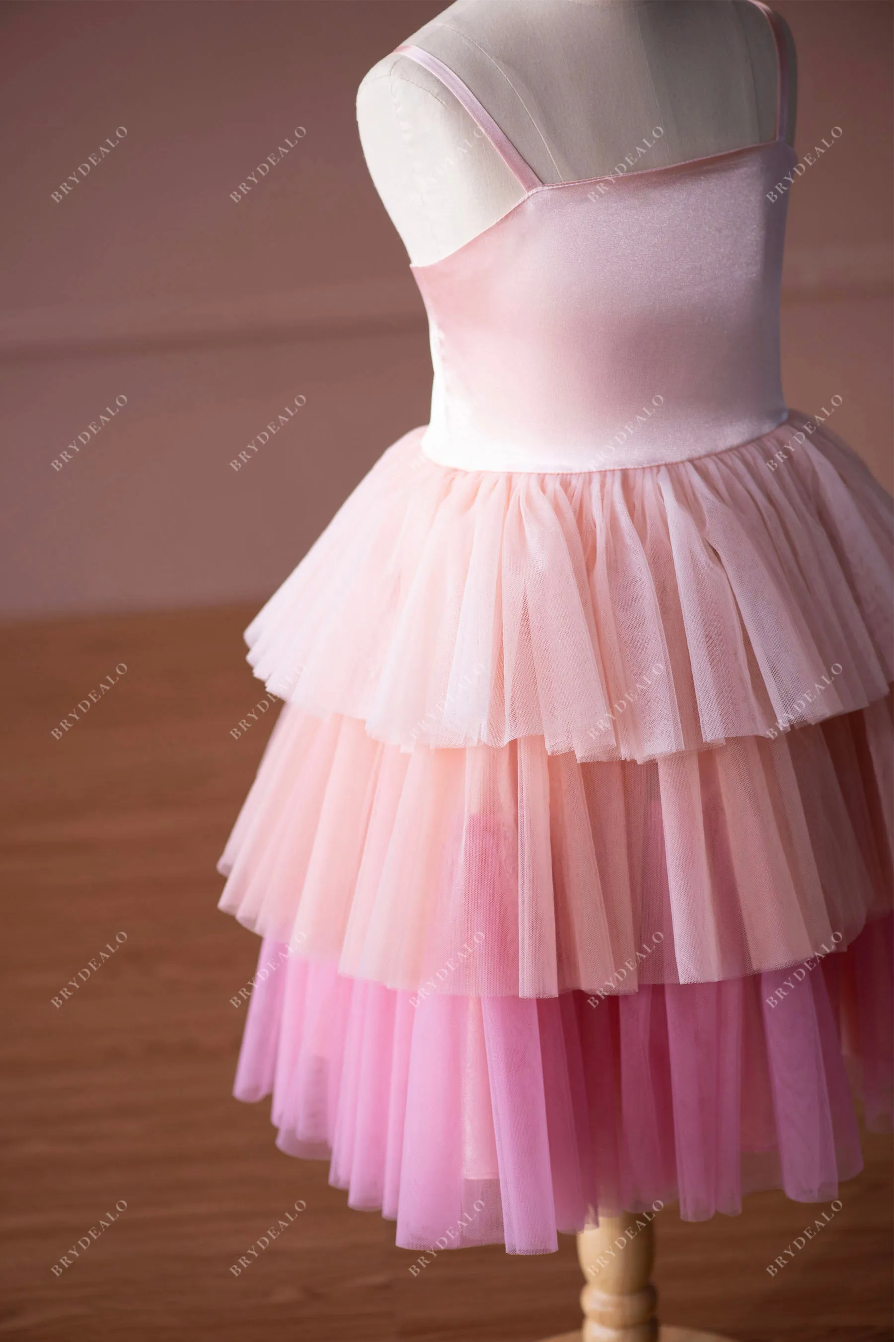 Cute Ombre Knee Length Satin Tulle Flower Girl Dress