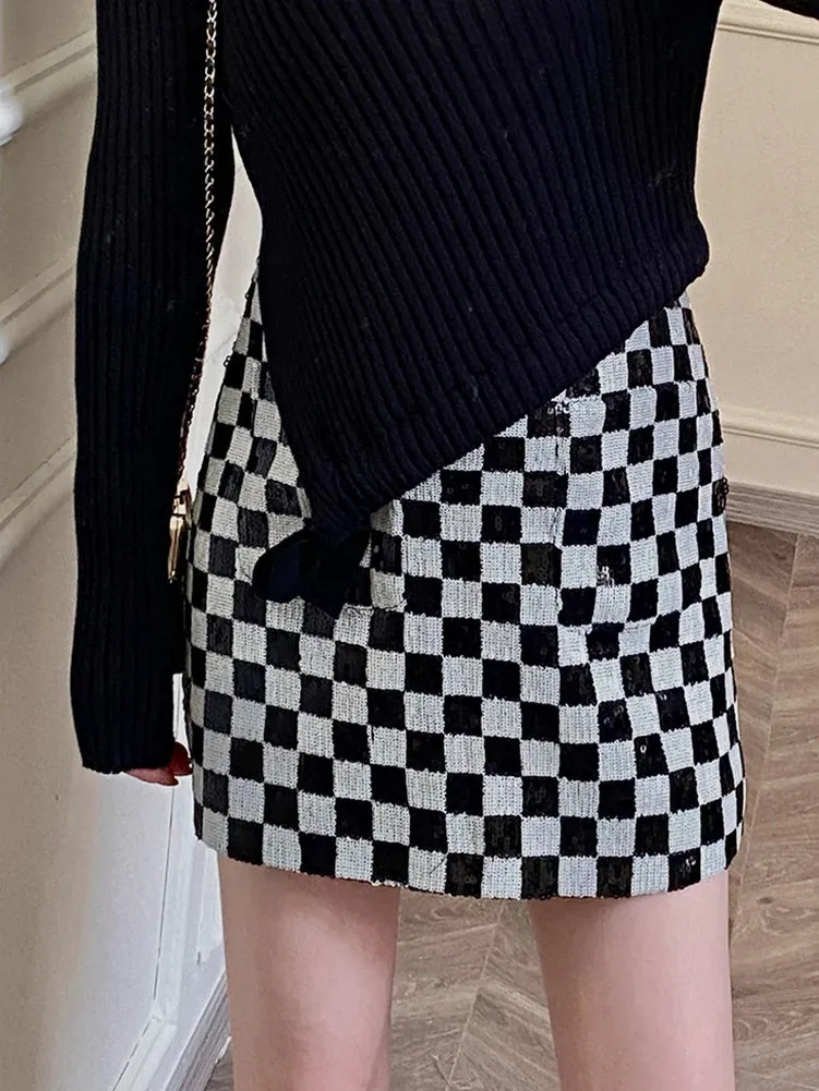 High Waist Contrast Color Plaid Mini Skirt E-girl Spring Japanese Jupe Harajuku Faldas Mujer Moda  C-227