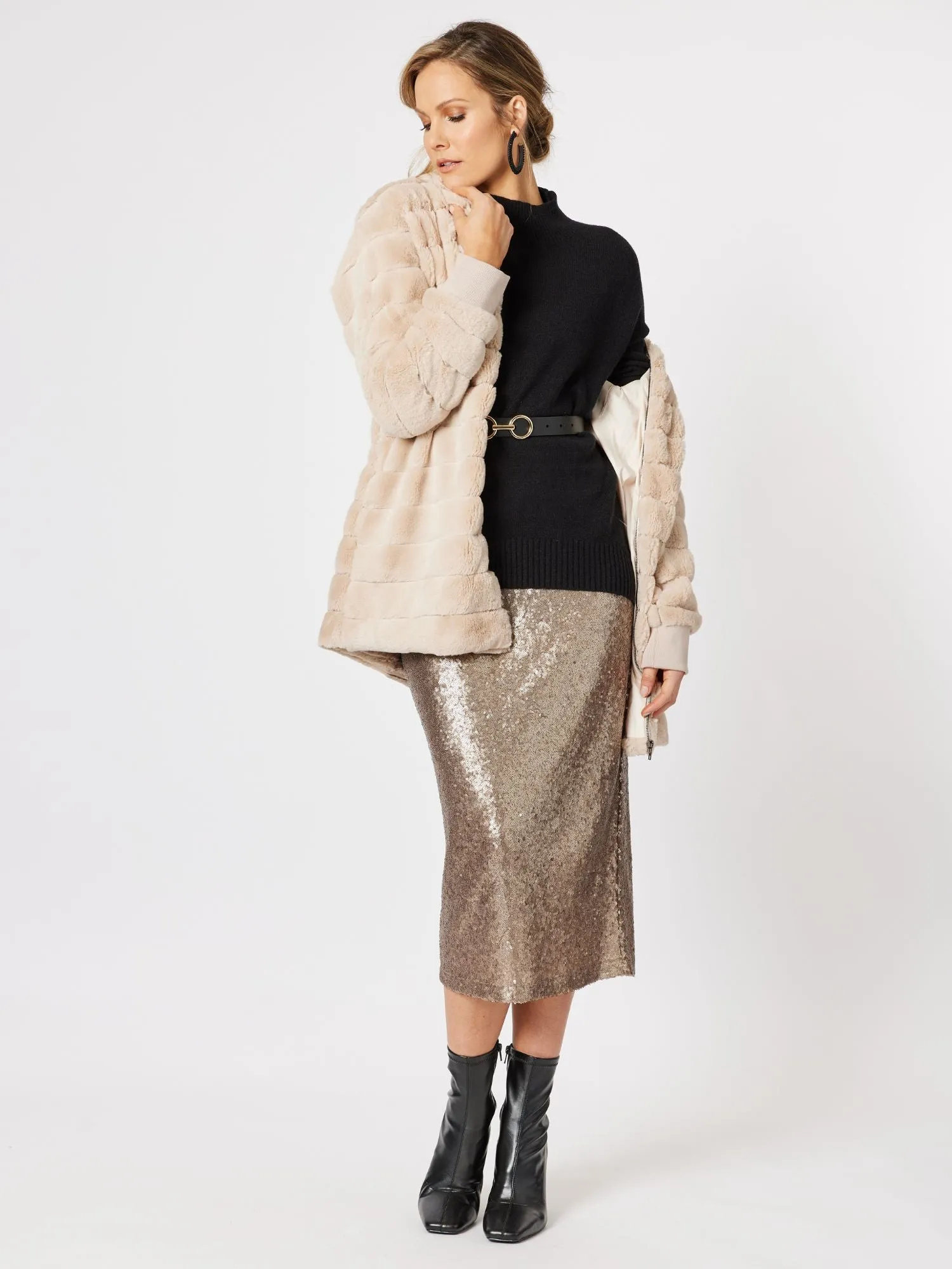 Princess Faux Fur Longline Jacket - Champagne