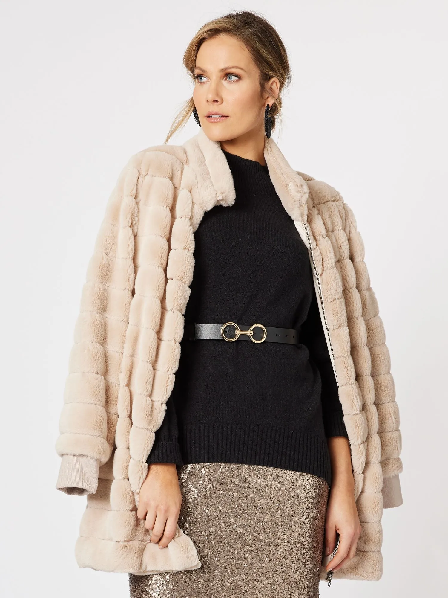 Princess Faux Fur Longline Jacket - Champagne