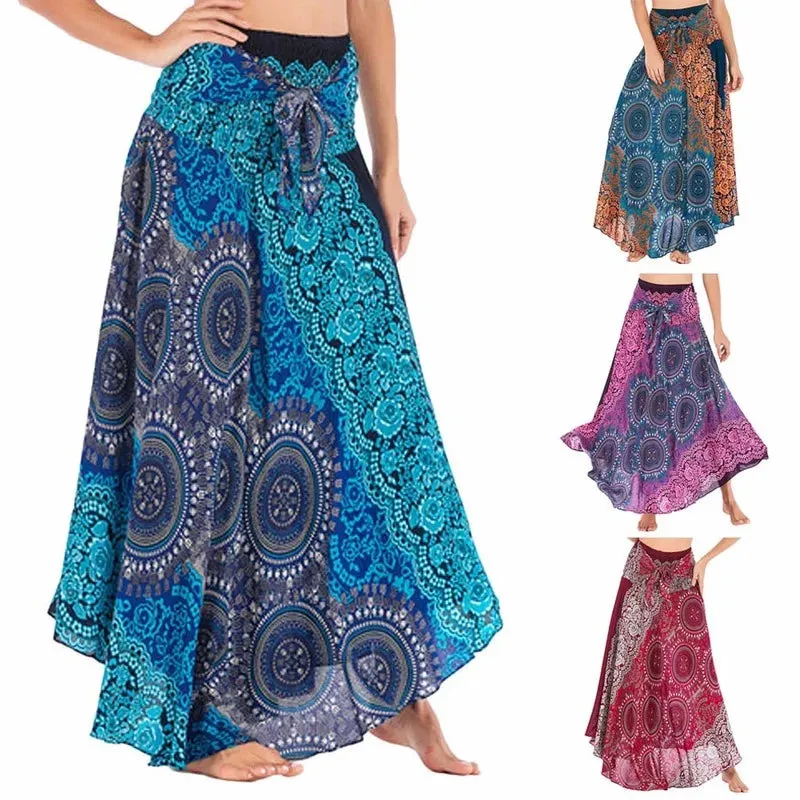 Summer Bohemian Long Skirts Women Saia Casual Print Fashion Loose Maxi Skirt Woman Clothing Harajuku Jupe Femme Faldas Bottom