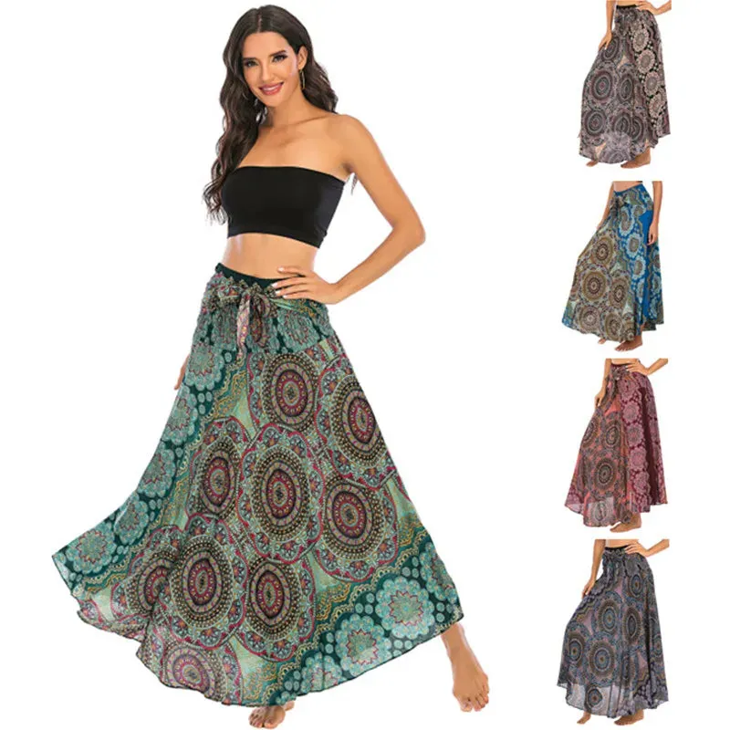 Summer Bohemian Long Skirts Women Saia Casual Print Fashion Loose Maxi Skirt Woman Clothing Harajuku Jupe Femme Faldas Bottom