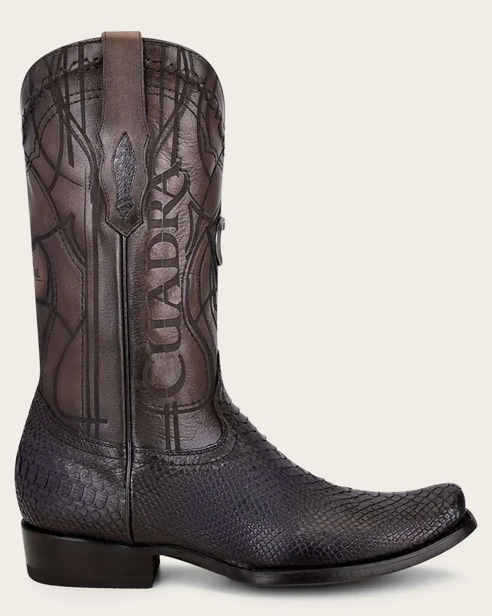 Western engraved black exotic boot