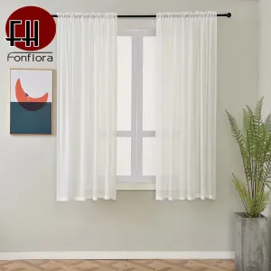 White Solid Chiffon Sheer Curtains for Living Room Modern Window Short Tulle Curtains for Bedroom Organza Decoration Shade Cover